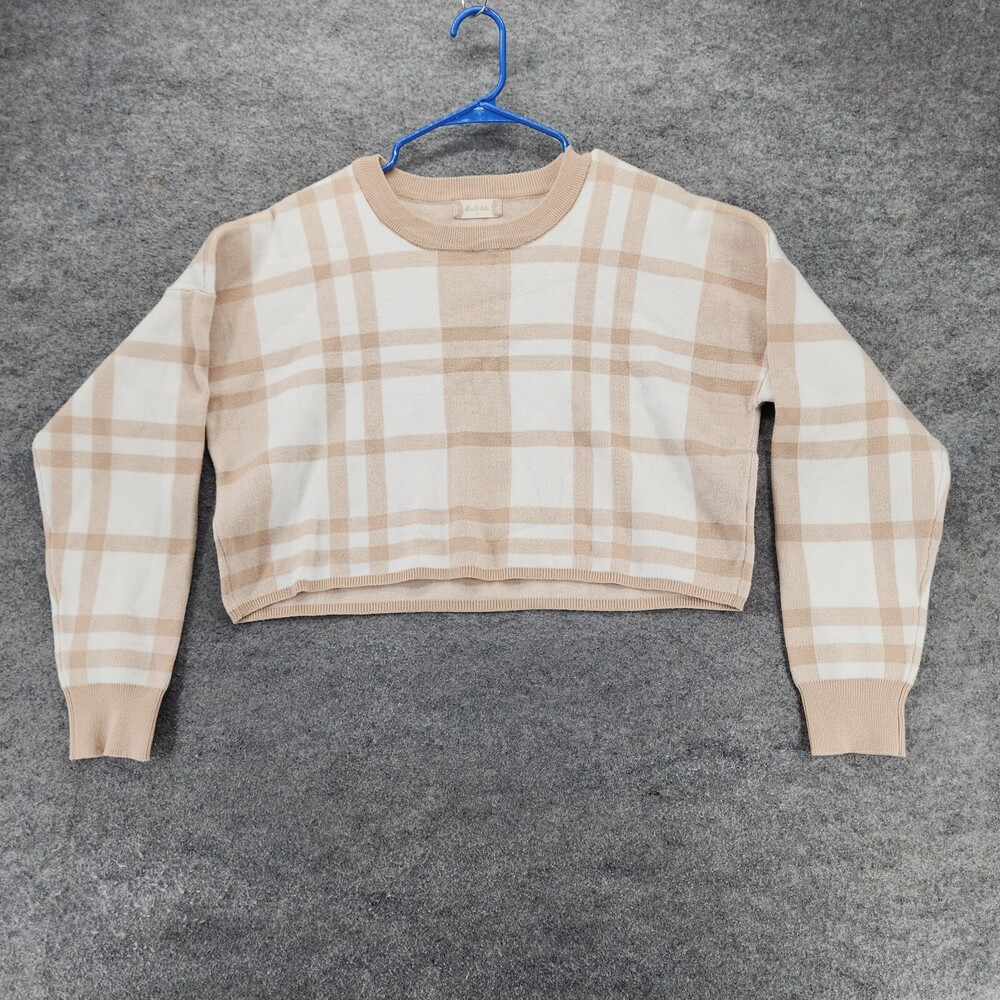 Altar'd State Sweater Womens Medium Cropped Long Sleeve Beige Plaid